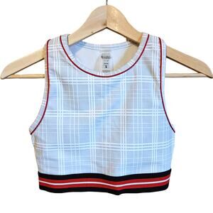 Cara Loren Racerback Sports Bra Stripes Grey White Red Small